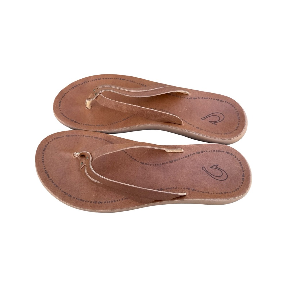OluKai Kapehe Luana Women 9 Leather Flip Flop Sandals Fox Tan 20468-FMFM - Picture 4 of 7